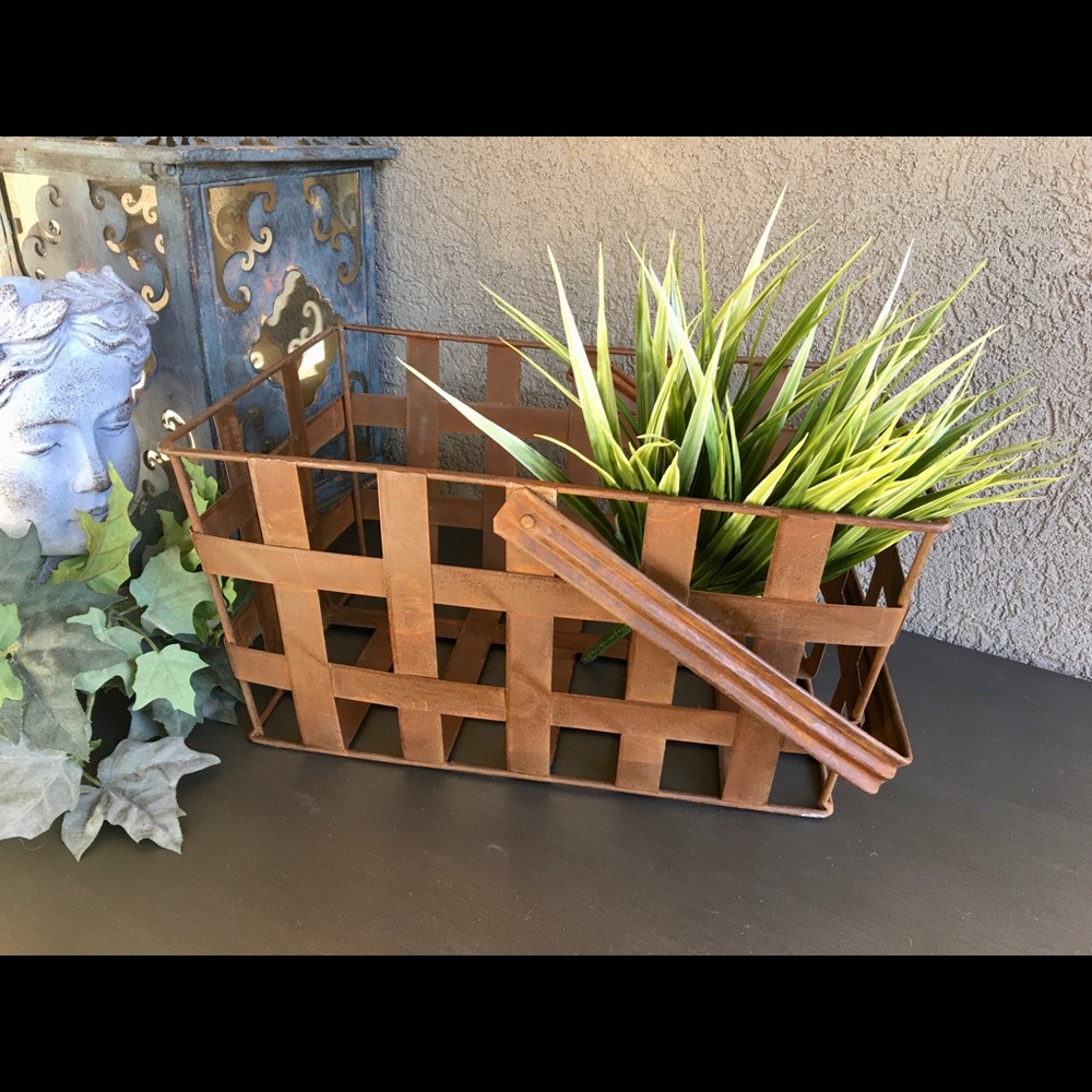 Rusty Basket, Woven Metal Basket, Decor Basket
